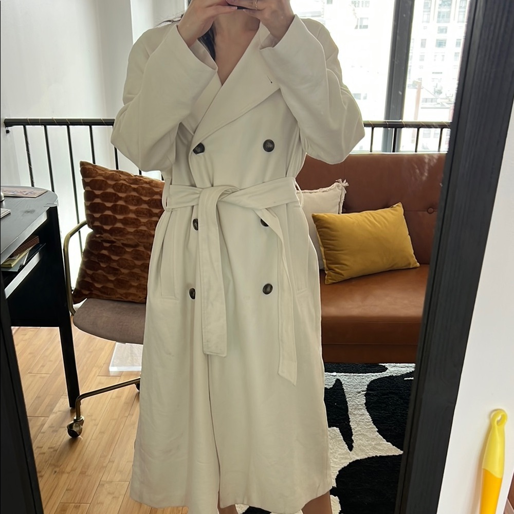 Stylish Double-Breasted White Trench Coat